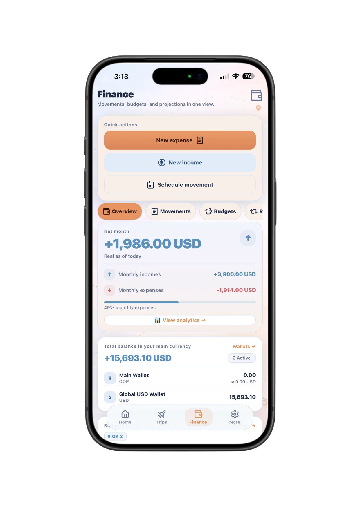 Financial control built for international life view in Nomly