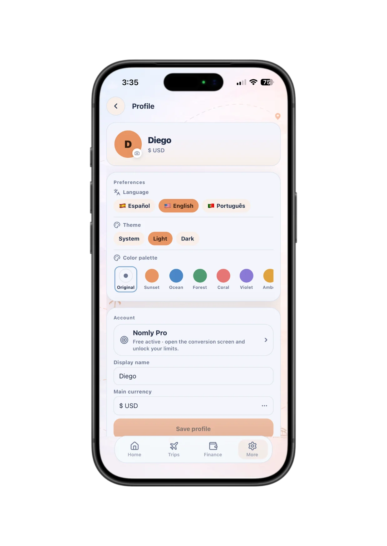 Nomly profile and personalization view