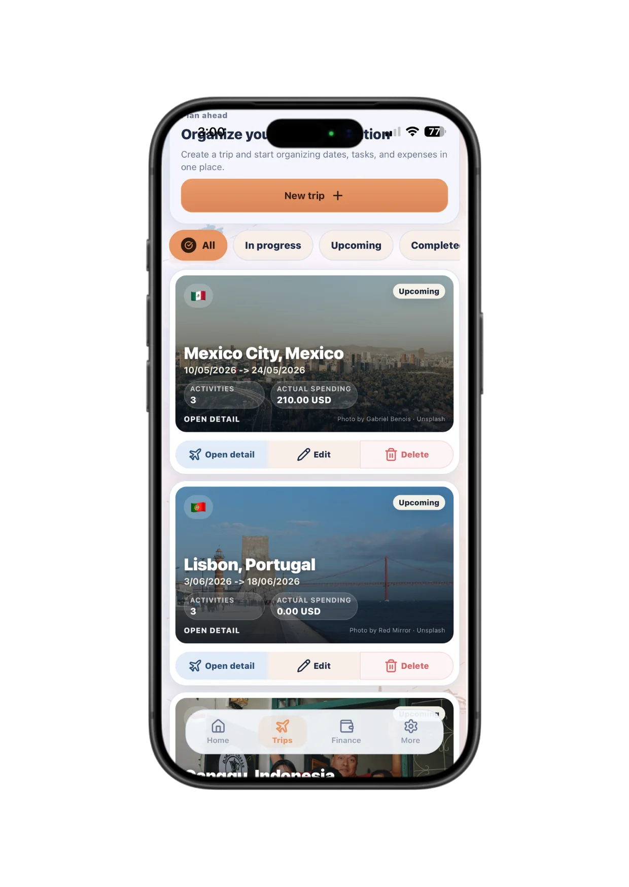 Your trips with real context, not just dates view in Nomly